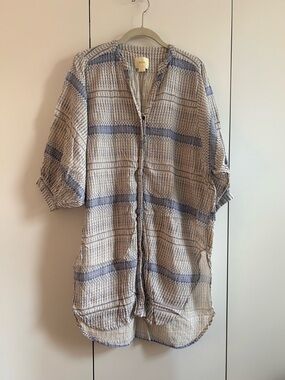 Maeve Blue & Cream Patterned Button-Front Tunic